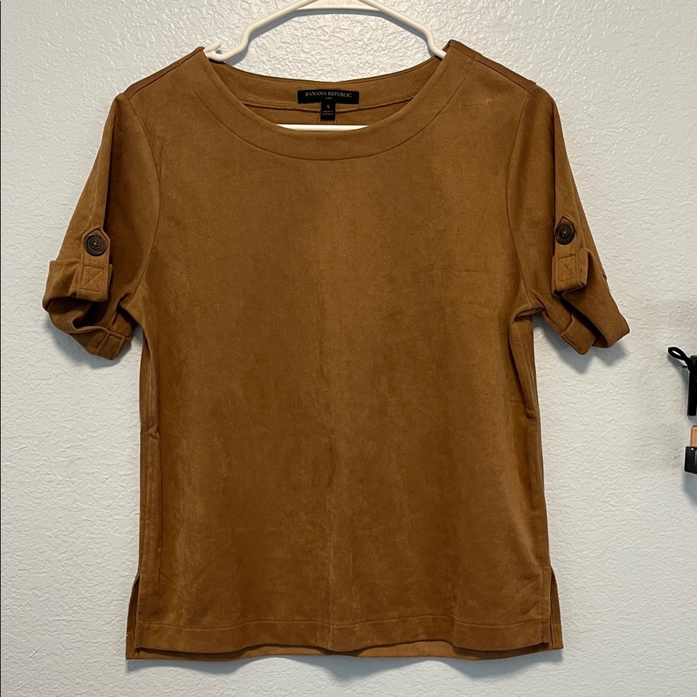 Banana Republic Faux Suede Brown Short Sleeve Top